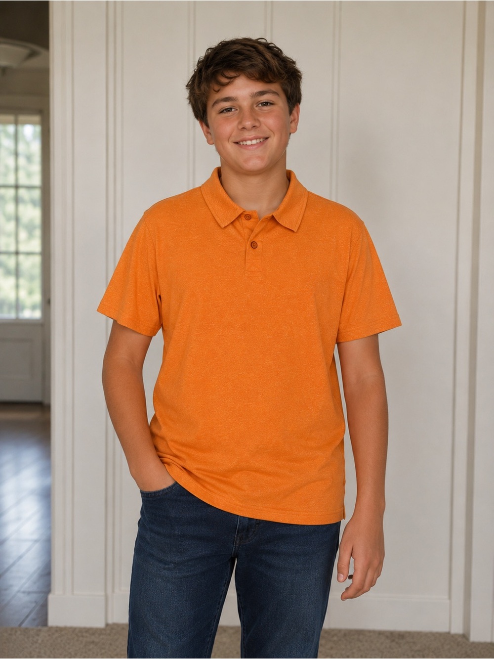 Urban Pipeline Orange Polo Shirt Short Sleeve Lightweight Boys Large Husky